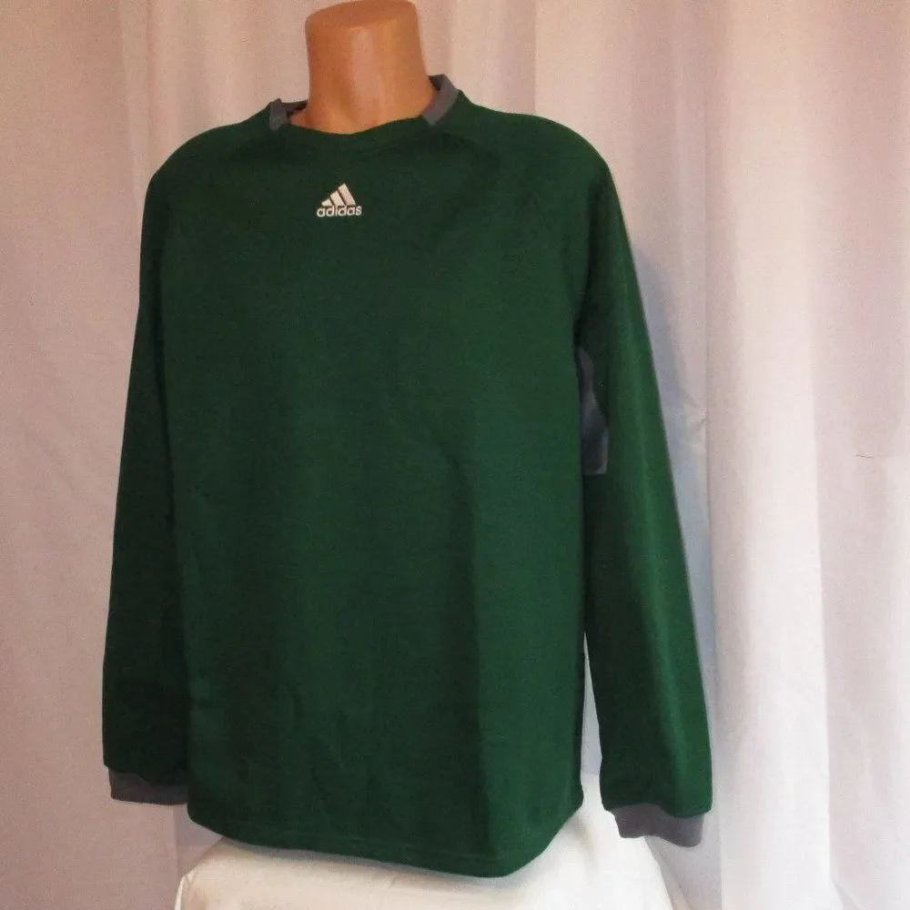 Adidas Sweatshirt Pullover Long Sleeve Green Gray Crew Neck Logo Large